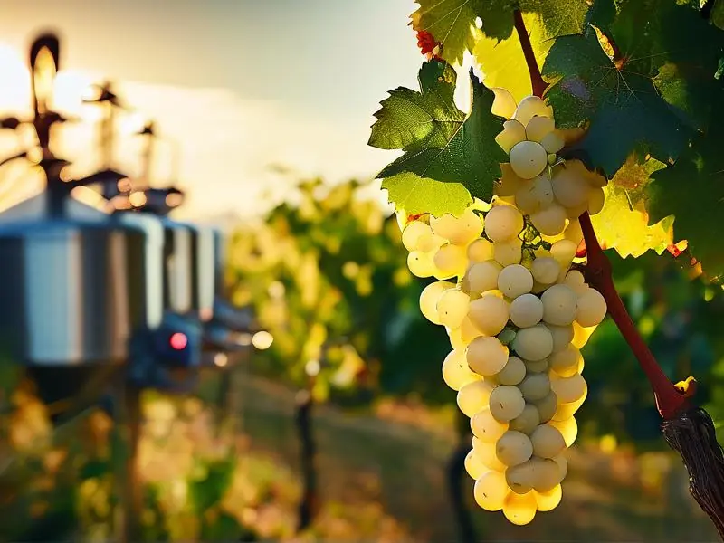 白葡萄采摘现场与酿酒设备