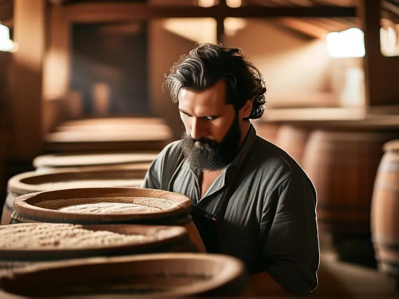 酿酒师检查酒醅的白酒酿造工序