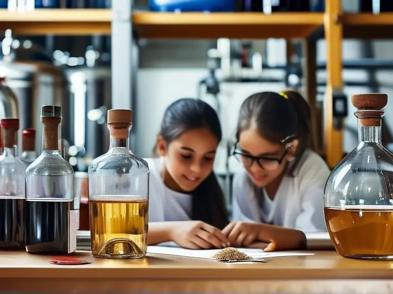 白酒酿造工程专业学生在实验室研究酿酒过程