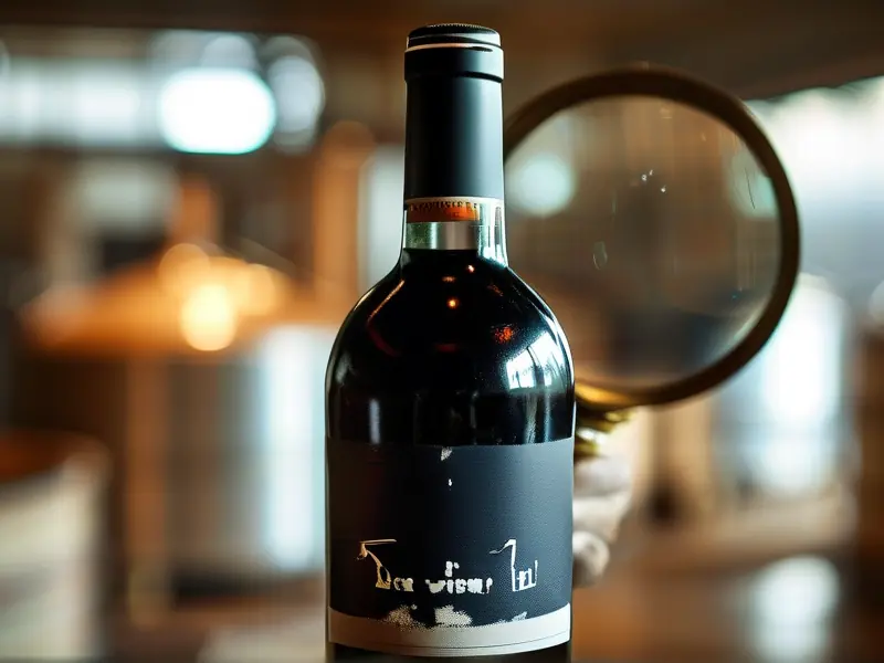 白酒瓶身生产批号特写与酿酒车间背景