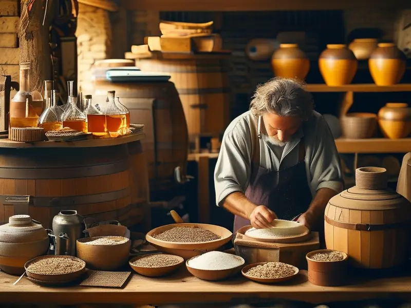 酿酒师手工制作白酒小曲的过程