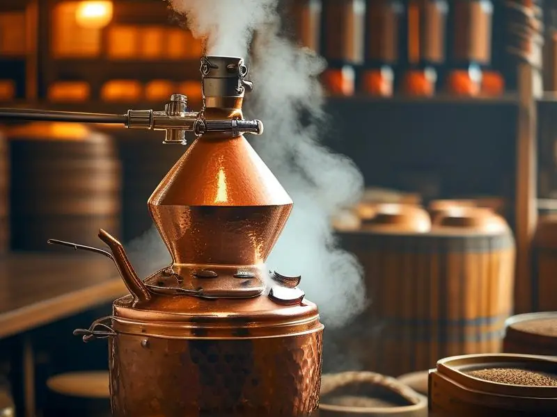 专业酿酒师使用传统蒸馏器提取白酒酒精的过程实拍