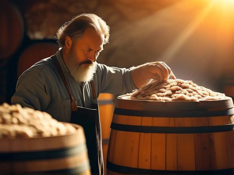 酿酒师检查白酒发酵过程