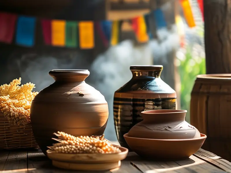 传统白酒自酿工具与原料实拍图