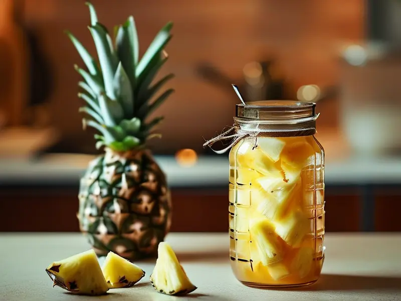 自制菠萝酒原料处理与发酵过程实拍图