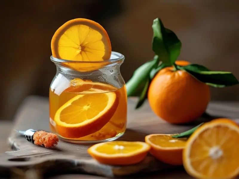 橙子切片与发酵中的橙子酒
