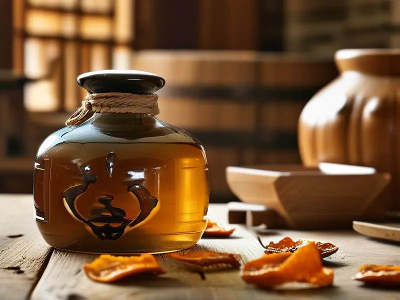 传统陈皮酒制作场景