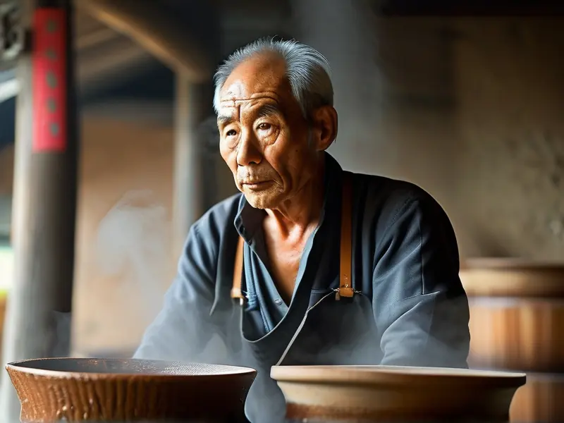 传统酿酒工艺中的蒸馏步骤实拍