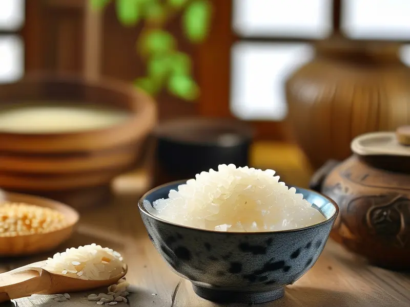 纯酿大米酒与酿酒原料展示