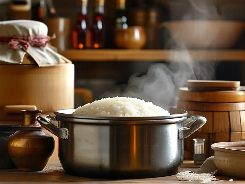 家庭制作大米白酒的蒸煮过程