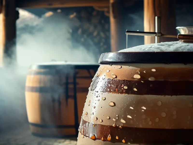 酿酒师冬季检测发酵温度工作场景