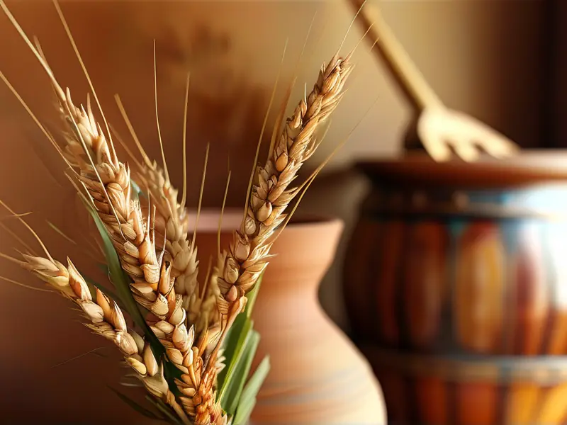 成熟高粱穗与传统酿酒工具展示图