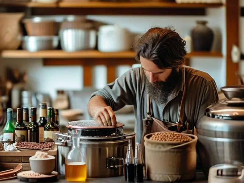 高压锅酿酒操作现场