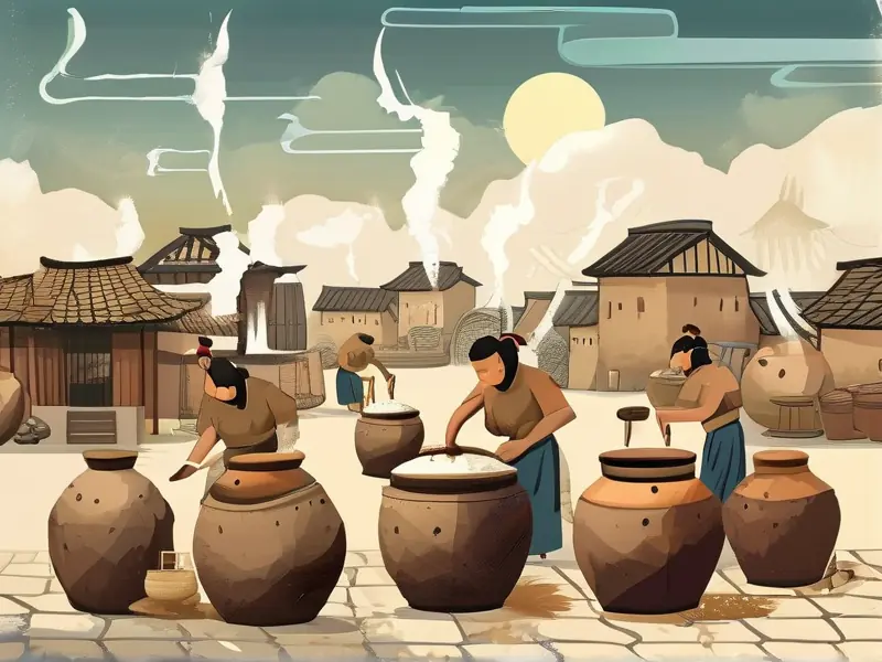 古代人用陶罐酿制酒水的历史场景再现