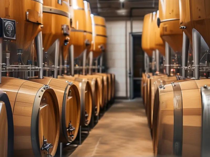 酿酒师用温度计检测固态发酵温度