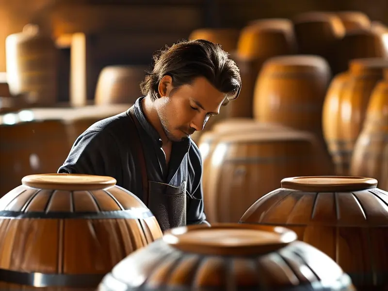 酿酒师检查瓜蒌薤白酒发酵过程