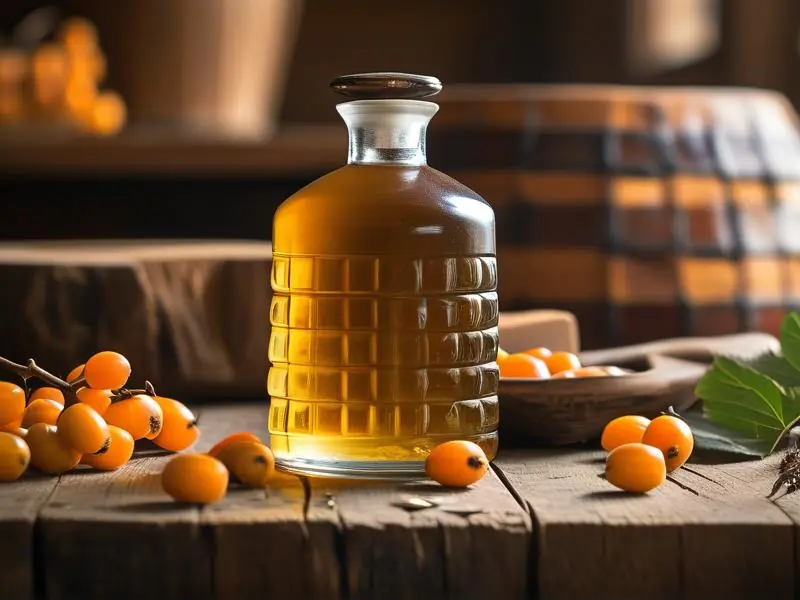 传统方法酿造的拐枣酒特写