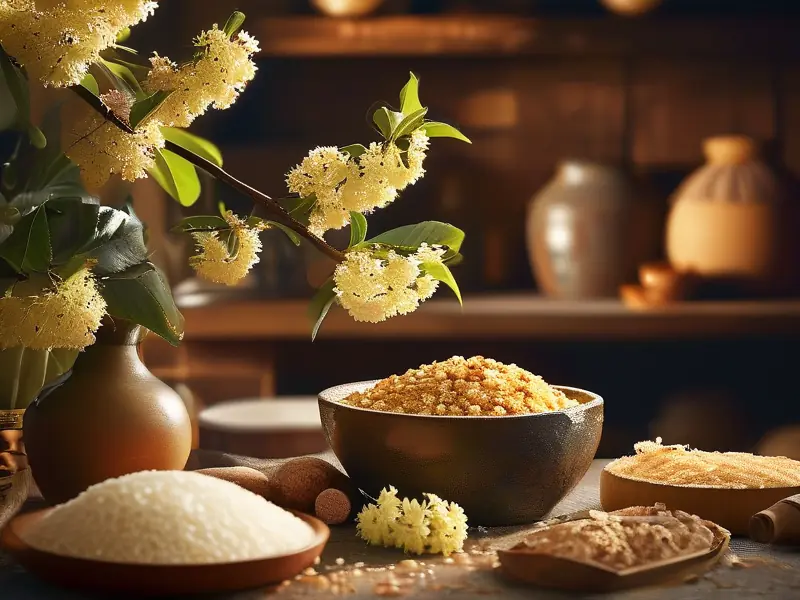 酿酒师制作桂花米酒的场景