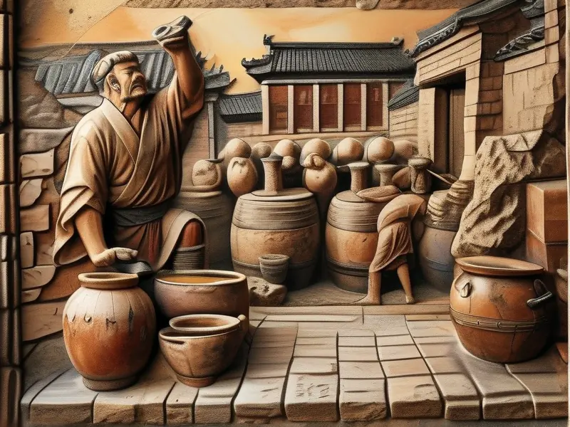 汉代酿酒画像砖特写展示古代酿酒工艺