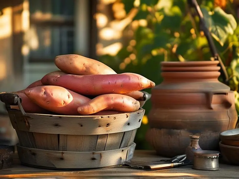 新鲜红薯与酿酒工具摆放图