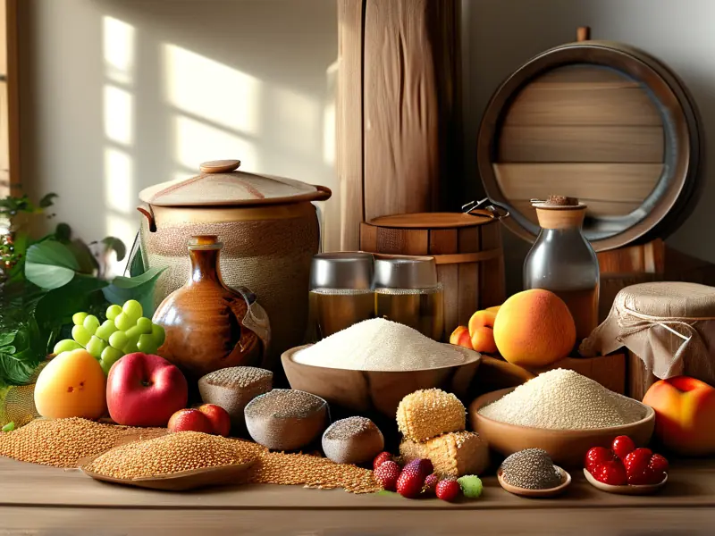 家庭酿酒常用原料展示:大米、小麦、葡萄、苹果、酵母等