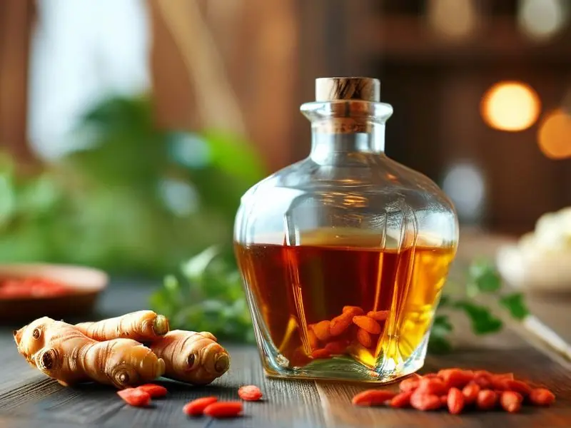 金刚藤泡酒成品与原料展示图