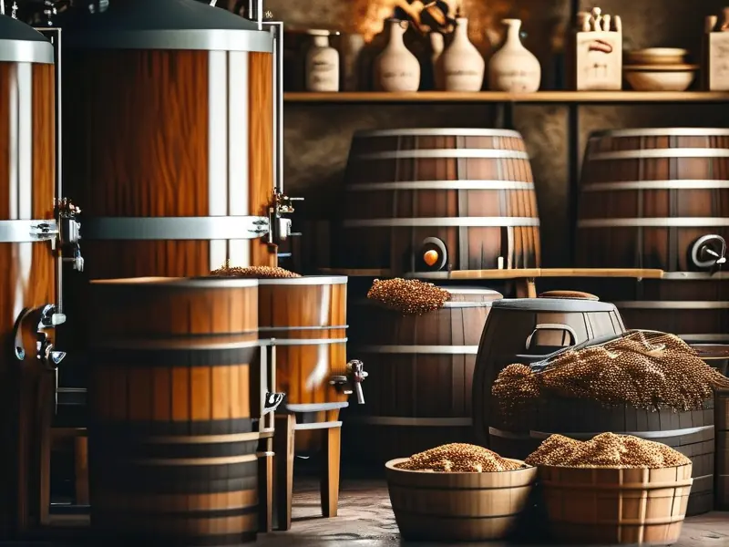 酿酒师检查酒酿酒发酵过程