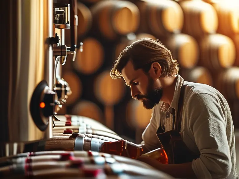 酿酒师使用现代设备快速酿造美酒