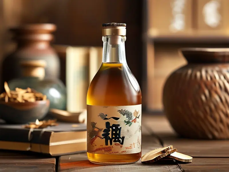 自制灵芝酒展示与原料特写