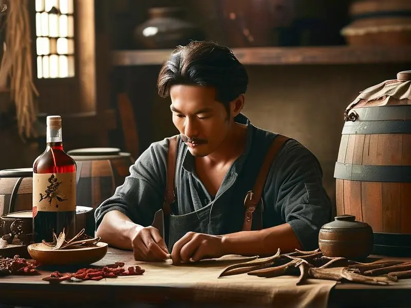 酿酒师制作鹿鞭酒的过程