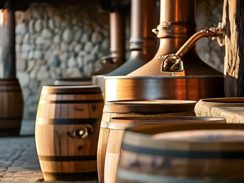 传统酩馏酒制作过程实拍：发酵缸与蒸馏设备工作状态