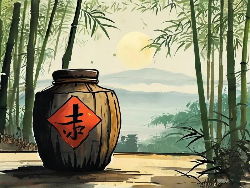 古代文人品鉴杜康酒的水墨意境图