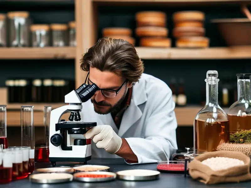 酿酒师在实验室制作酿酒酵母