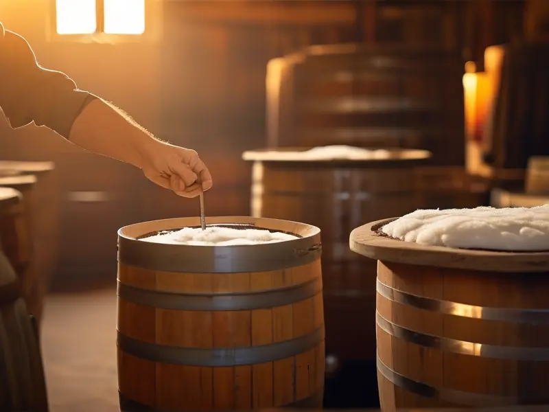 酿酒师测量发酵温度的专业操作场景