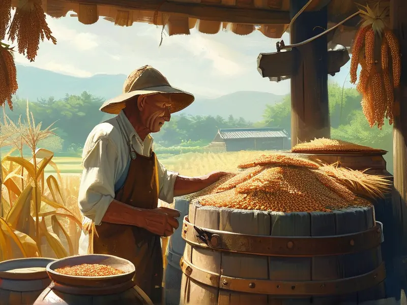 农村传统酿酒作坊操作场景