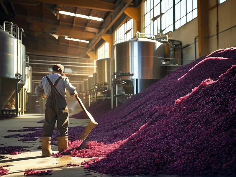 葡萄酒生产过程中产生的酿酒残渣处理现场