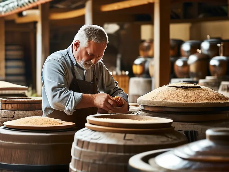 酿酒师检查酱香型白酒发酵过程