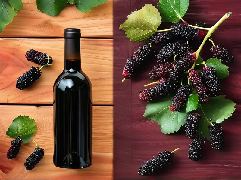 新鲜桑葚与桑葚酒对比图