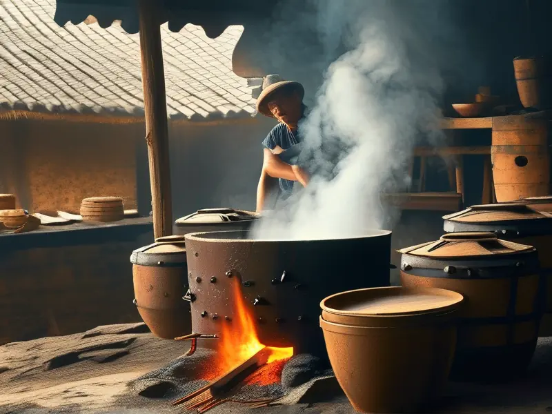 传统柴火酿酒设备工作实景图