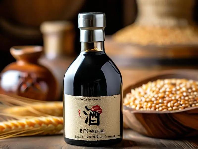 纯粮食酒标志和配料表特写
