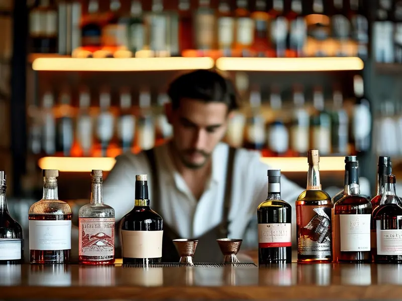 调酒师挑选基酒的场景