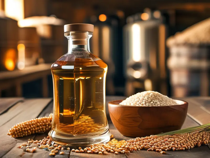 纯粮食酿造的白酒与原料展示