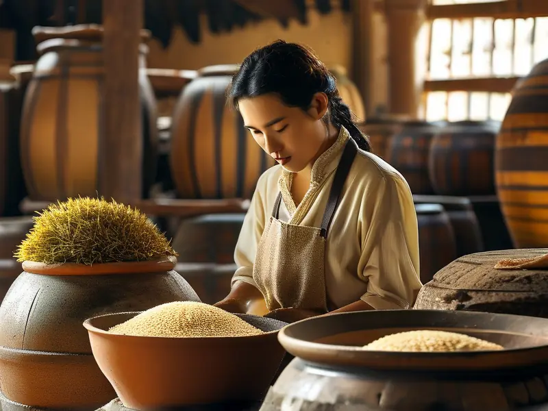 手工黄酒酿造过程展示