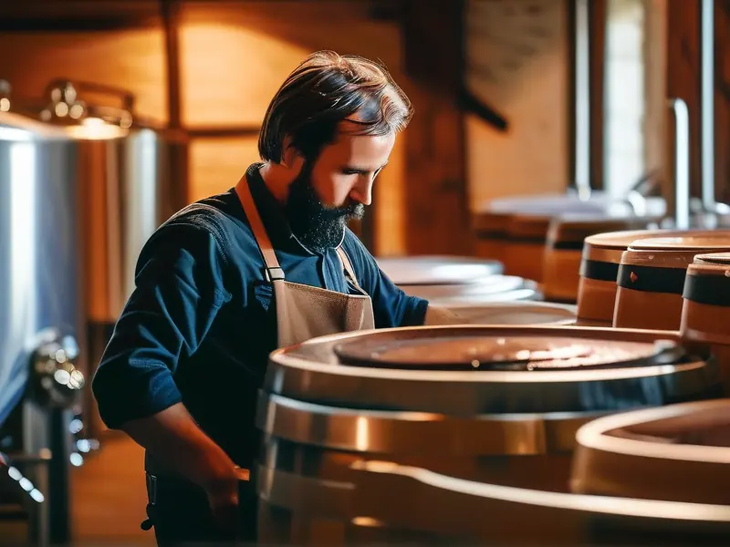 酿酒师检查双酿酒发酵过程