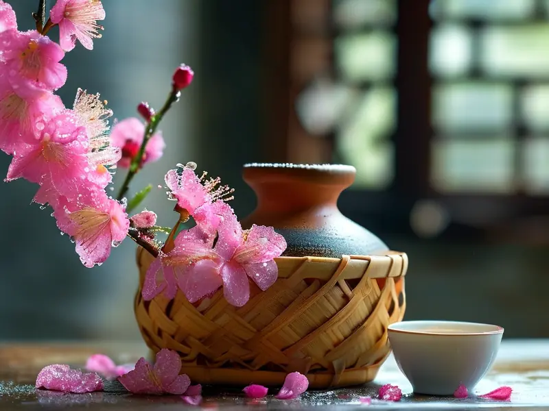 用于酿酒的桃花原料与器具准备过程实拍