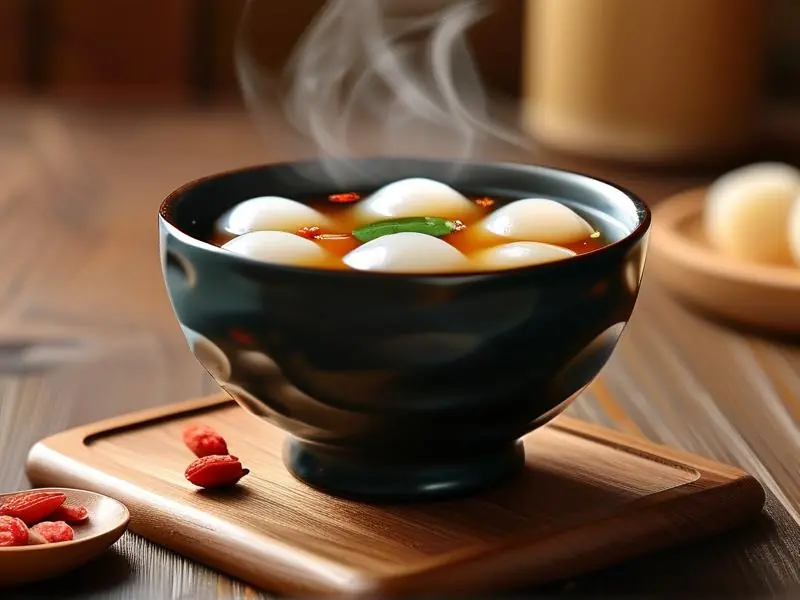 传统甜酒煮汤圆成品展示