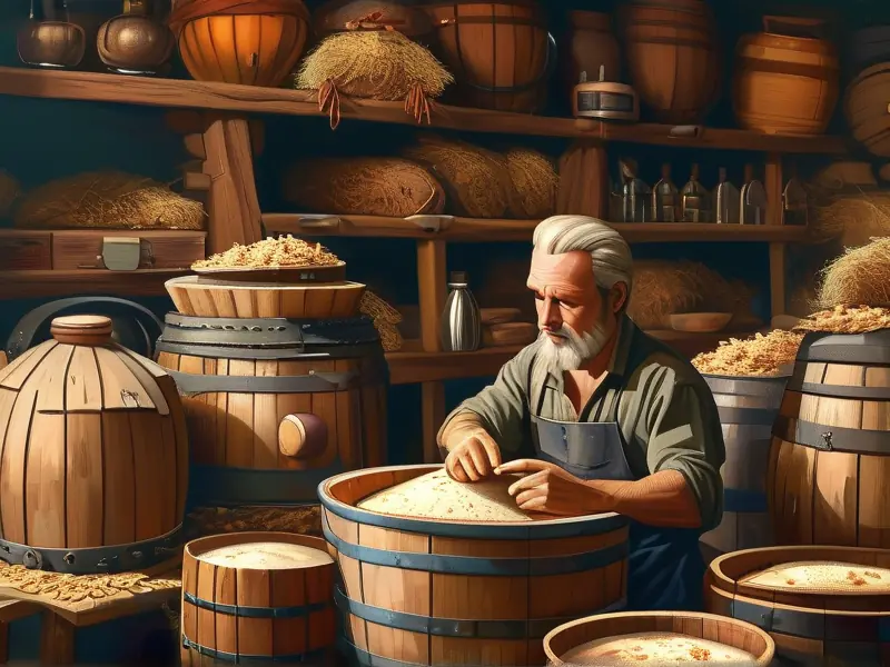 酿酒师手工制作天然酒曲的过程