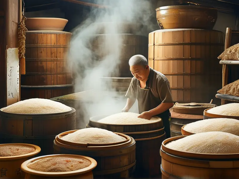 温州酿酒培训现场老师傅示范传统蒸米工艺