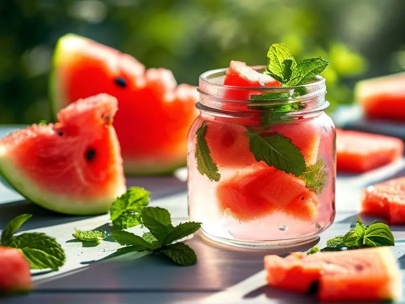 自制西瓜酒原料与成品展示图