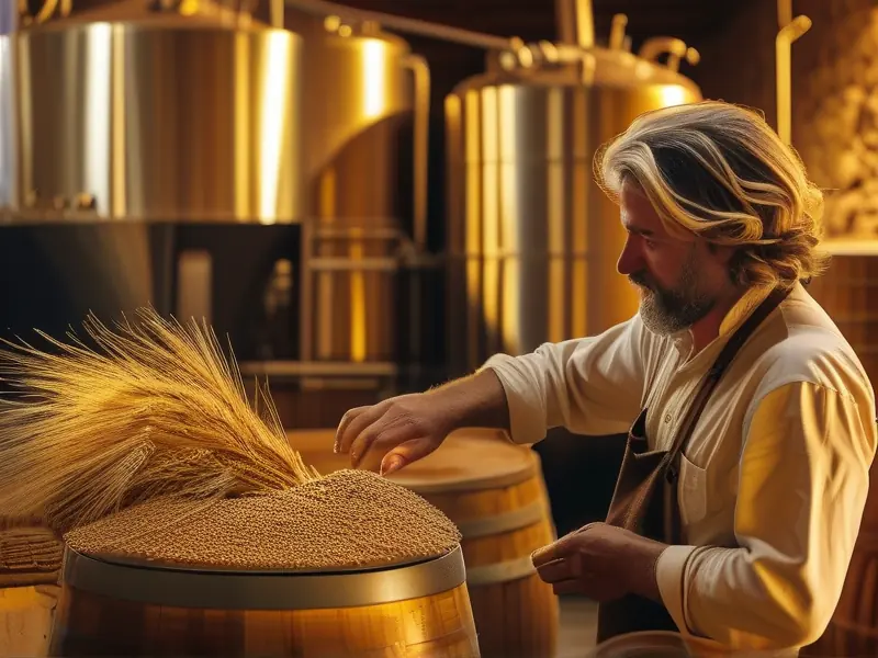 酿酒师检查小麦发酵过程